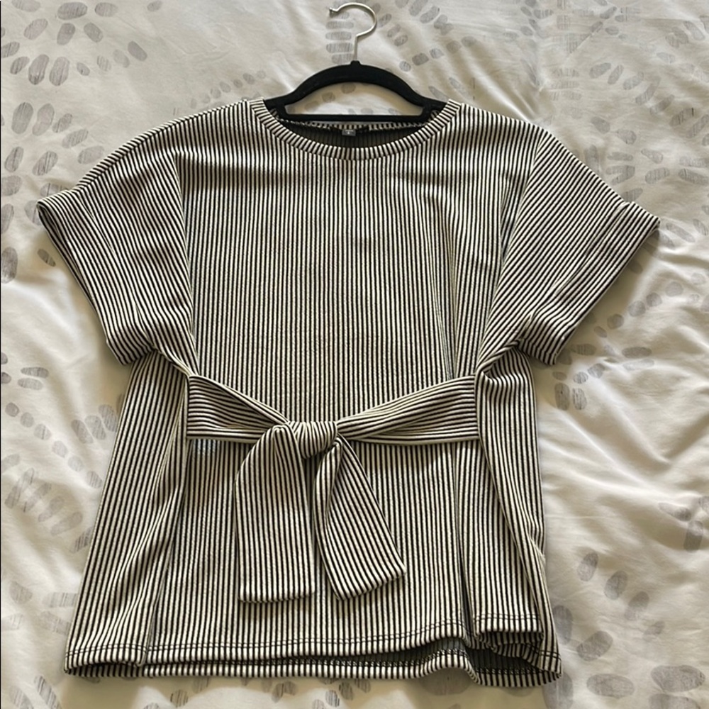 White and black striped top